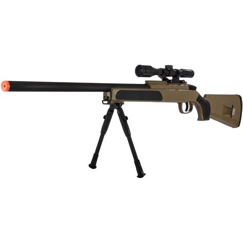 CYMA MK Bolt Action Airsoft Spring Sniper Rifle W Scope Bipod Color Tan Airsoft Megastore