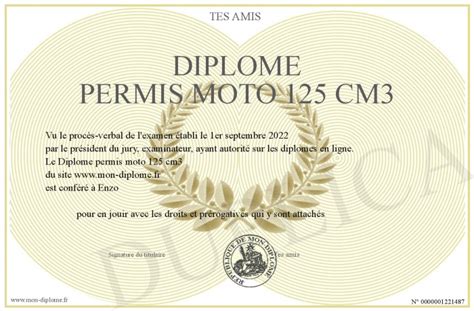 Diplome Permis Moto 125 Cm3