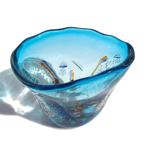 Original Murano Glass Vase Aquarium Shape With Fishes And Plants