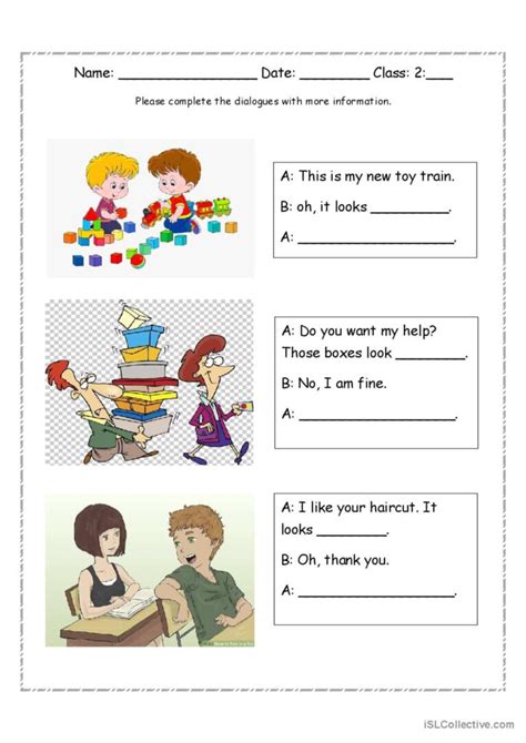 Look Adjective Dialogues English Esl Worksheets Pdf And Doc