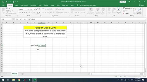 Función Dias Days Microsoft Excel Youtube