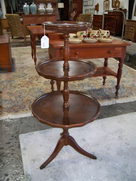 Lot Vintage Round Mahogany Three Tiered Table On Tripod Base