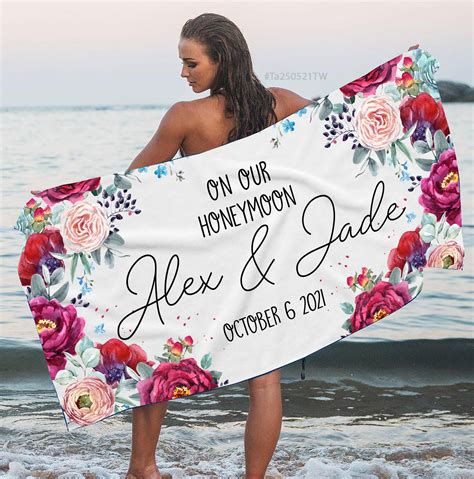 On Our Honeymoon Just Married Beach Towel Mr And Mrs Beach Etsy