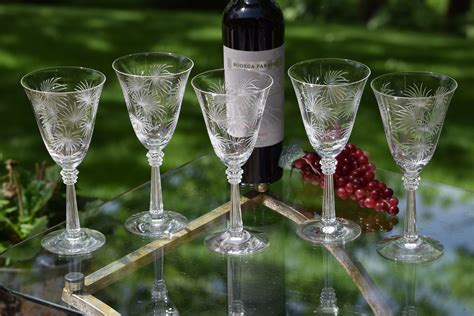 4 Vintage Etched Crystal Wine Glasses Set Of 4 Fostoria Etsy Etched