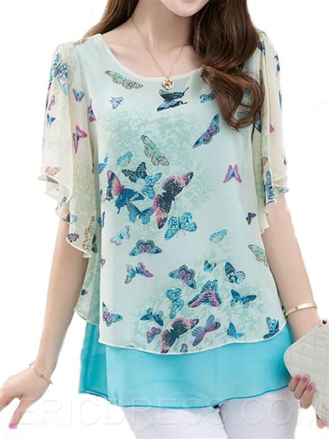 Ericdress Butterfly Printing Blouse Blouses Ericdress Butterfly