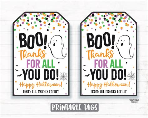 Boo Thanks For All You Do Tag Halloween Thank You Tags Halloween Print