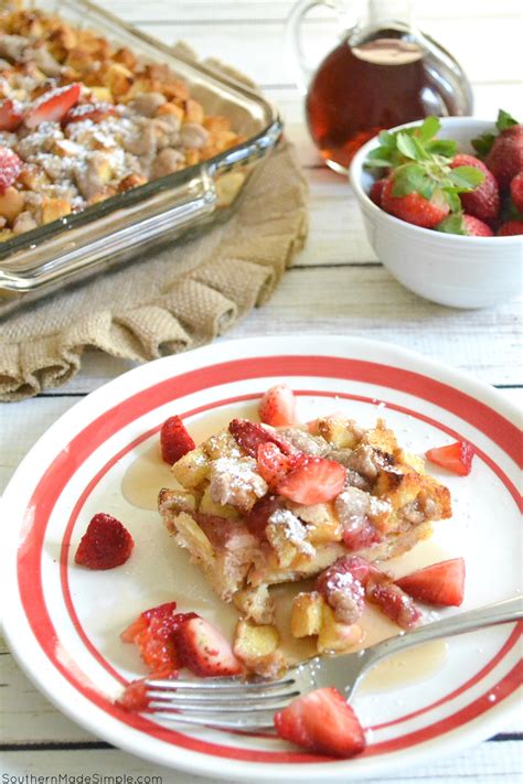 Delicious brioche french toast has a fresh, fruity strawberry cheesecake filling for a delicious spring brunch idea. Strawberry French Toast Bake - Southern Made Simple