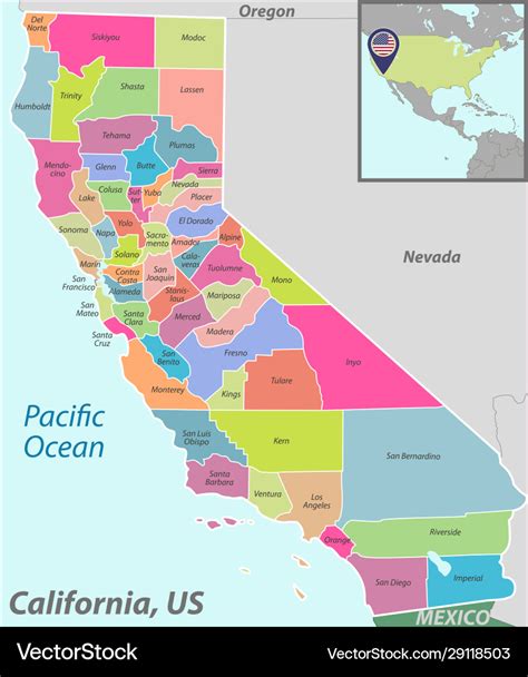 Map State California Usa Royalty Free Vector Image