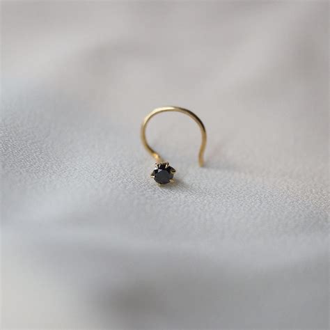 Tiny Black Diamond Nose Pin 18kt Gold Melt Jewellery