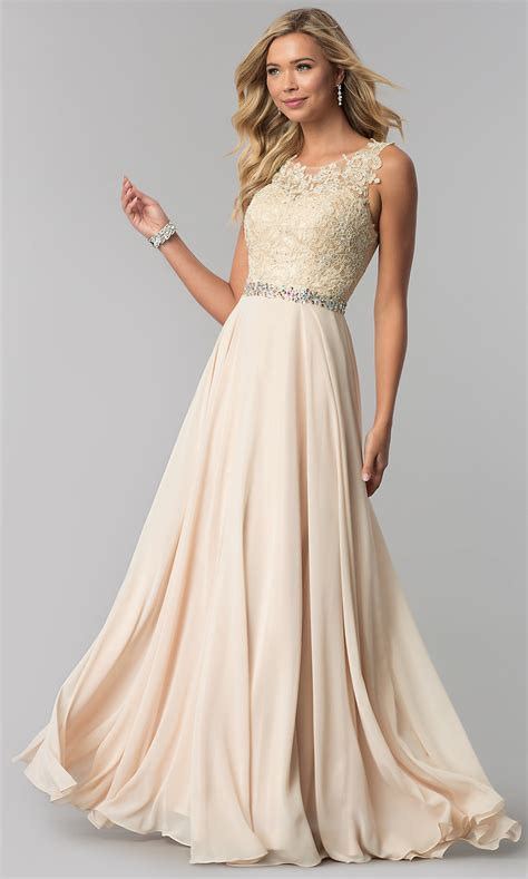 Long Lace Applique Chiffon Prom Dress Promgirl
