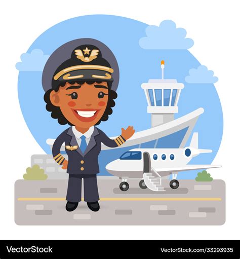 Cartoon Woman Airplane Pilot Royalty Free Vector Image