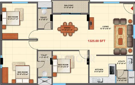 1325 Sq Ft 3 Bhk 2t Apartment For Sale In Purva Mithra Apurva Elite
