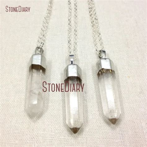 Silver Plated Hexagonal Prisms Necklace Clear Crystal Necklace 18inch