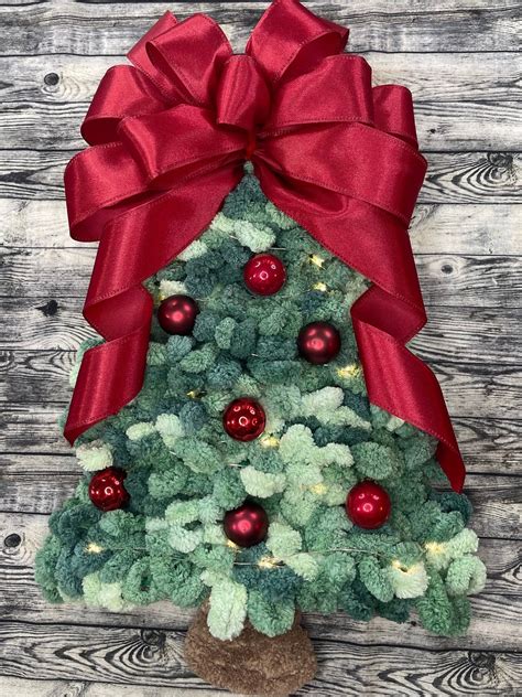 Loopy Chenille Yarn Christmas Tree Wreath Holiday Tree Door Hanger