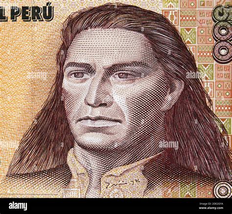 Tupac Amaru Ii Portrait On Peruvian 500 Intis 1987 Banknote Closeup