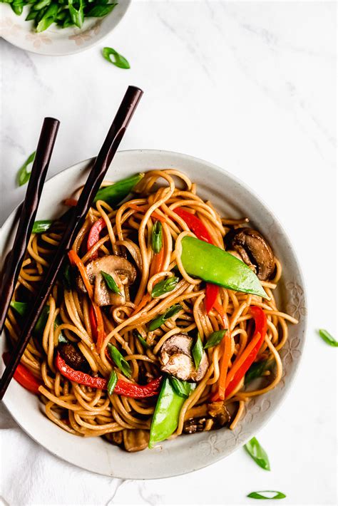 Authentic lo mein with vegetables and mushrooms. 15-Minute Vegetable Lo Mein - Garnish & Glaze