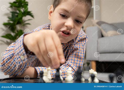 Little Boy Playing Chess Board Games For Children Stock Photo Image