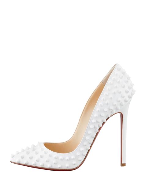 Christian Louboutin Pigalle Spiked Patent Red Sole Pumps In White Lyst