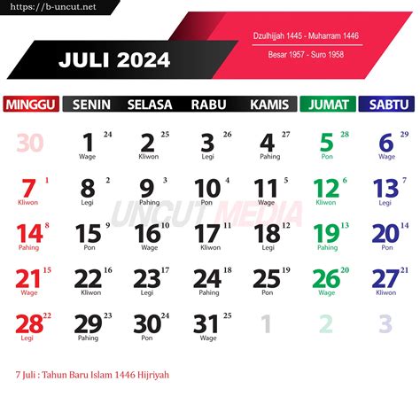 Kalender Juli 2024 Lengkap Nasional Islam Dan Jawa Uncut Media