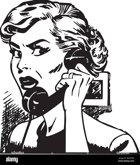 Angry Woman On Phone Retro Clipart Illustration Stock Vector Image