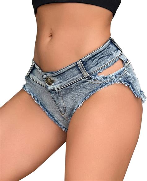 Feoya Womens Low Rise Thong Hot Jean Short Triangle Mini Hot Pants