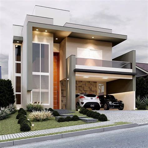 Two Cars Parked In Front Of A Modern House