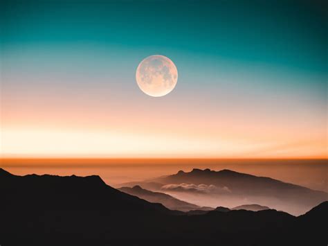 Desktop Wallpaper Adams Peak Mountains Moon Horizon Landscape