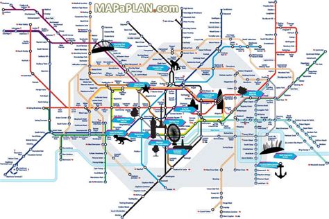 London Map Tube Map With Tourist Spots Points Of Interest Overlay