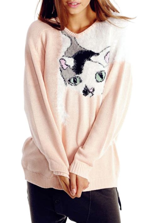 Sweater Larfe Sweater Loose Fit Sweater Cats Cat Sweater Cute