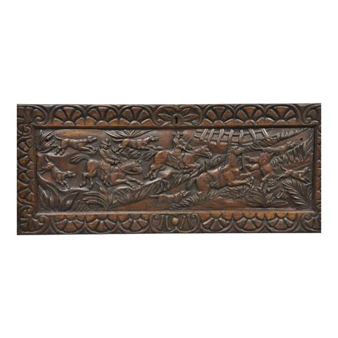 19th Century Antique Oak Jacobean Relief Carved Hunt Scene
