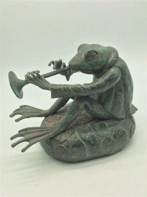 Frog Playing Trumpet Garden Statue Cast Bronze Patio Yard Etsy