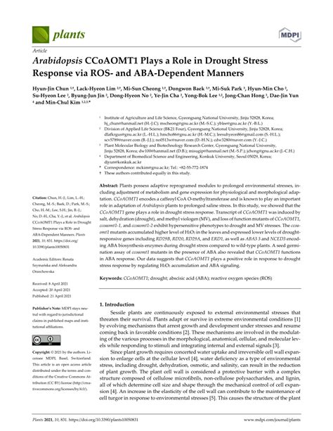 PDF I Arabidopsis CCoAOMT1 Plays A Role In Drought Stress Response