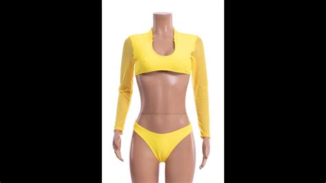 High Quality Long Sleeves Solid Color Sexy Padded Swimwear Wholesale