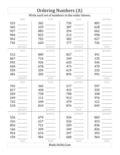 Ordering Numbers Range 100 To 999 A Number Sense Worksheet