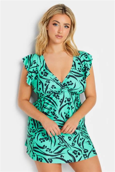 Yours Plus Size Curve Turquoise Green Animal Print Tummy Control Swim