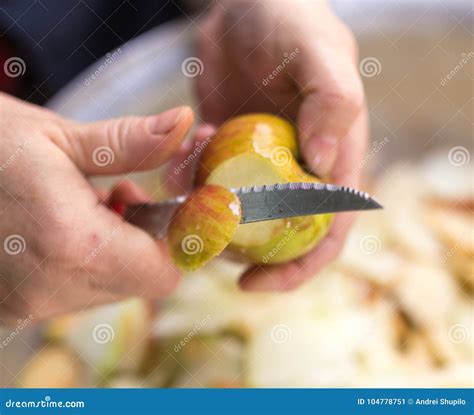 Cutting An Apple With A Knife Stock Image Image Of Nature Healthy