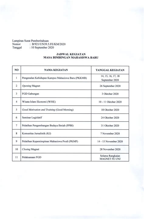 Contoh surat pemberitahuan kegiatan hut ri. Surat Pemberitahuan dan Jadwal Kegiatan Masa Bimbingan ...