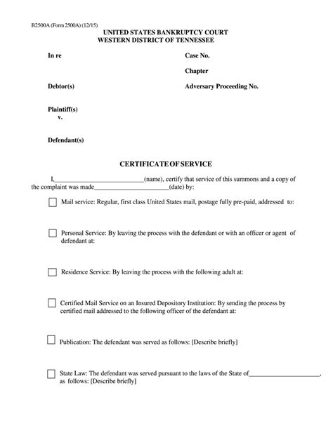 B2500a Form 2500a 1215 Tnwb Uscourts Fill And Sign Printable