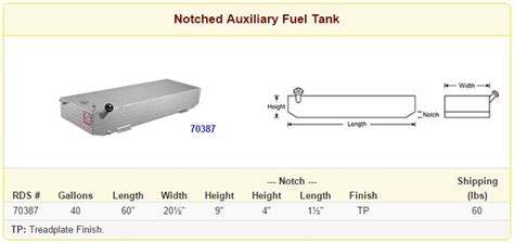 Rds 40 Gallon Rectangle Notched Diesel Auxiliary Fuel Tank