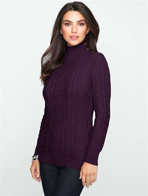 Talbots Chunky Cable Mock Turtleneck Sweater Sweaters In Regal