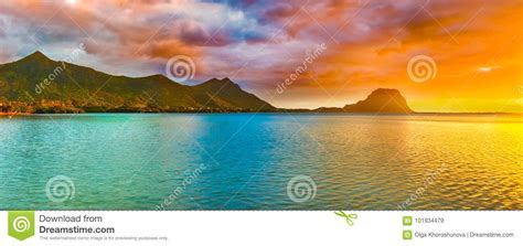 Amazing Landscape Le Morne Brabant At Sunset Mauritius