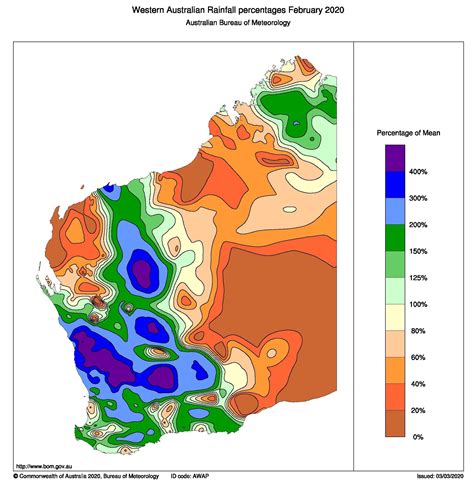 Western Australia Rainfall Percentages February 2020