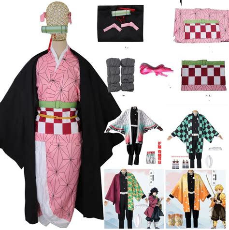 Buy Full Set Demon Slayer Kimetsu No Yaiba Kamado Nezuko Cosplay Costume Kimono Wig Geta Shoes