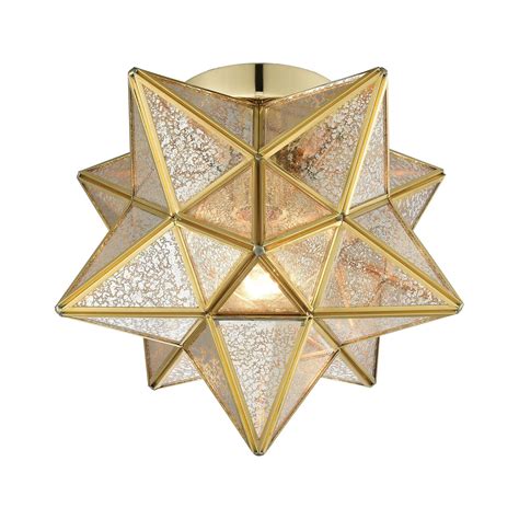 Moravian Star 1 Light Flush Mount In Brass With Gold Mercury Glass