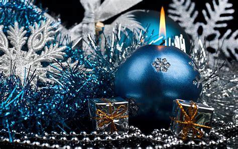 Blue And Silver Christmas Ornaments Candle Holiday Glitter Silver