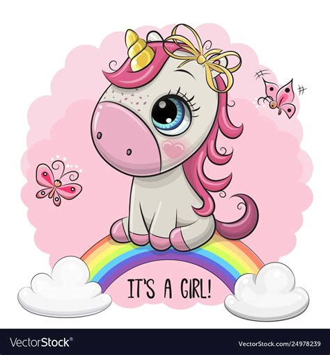 Cartoon Unicorn Is On Rainbow Vector Image On Детские картины Микки