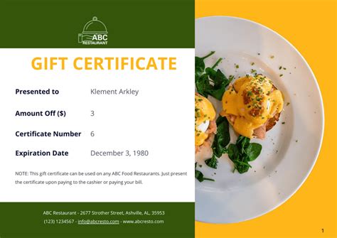 Restaurant Gift Certificates Template