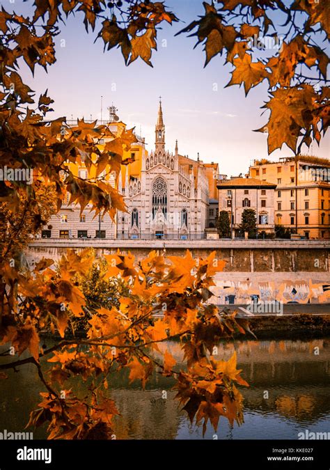 Beautiful Photo Of Rome Italy With Yellow Foliage In Autumn Stock