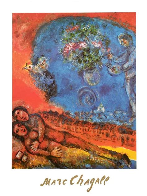 Marc Chagall Couple Of Lovers On A Red Background — Poster Plus