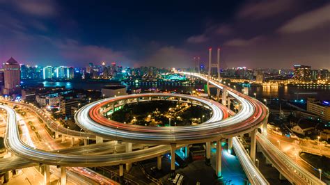 Shanghai China Circular Overpass Bridge Of Nanpu Night